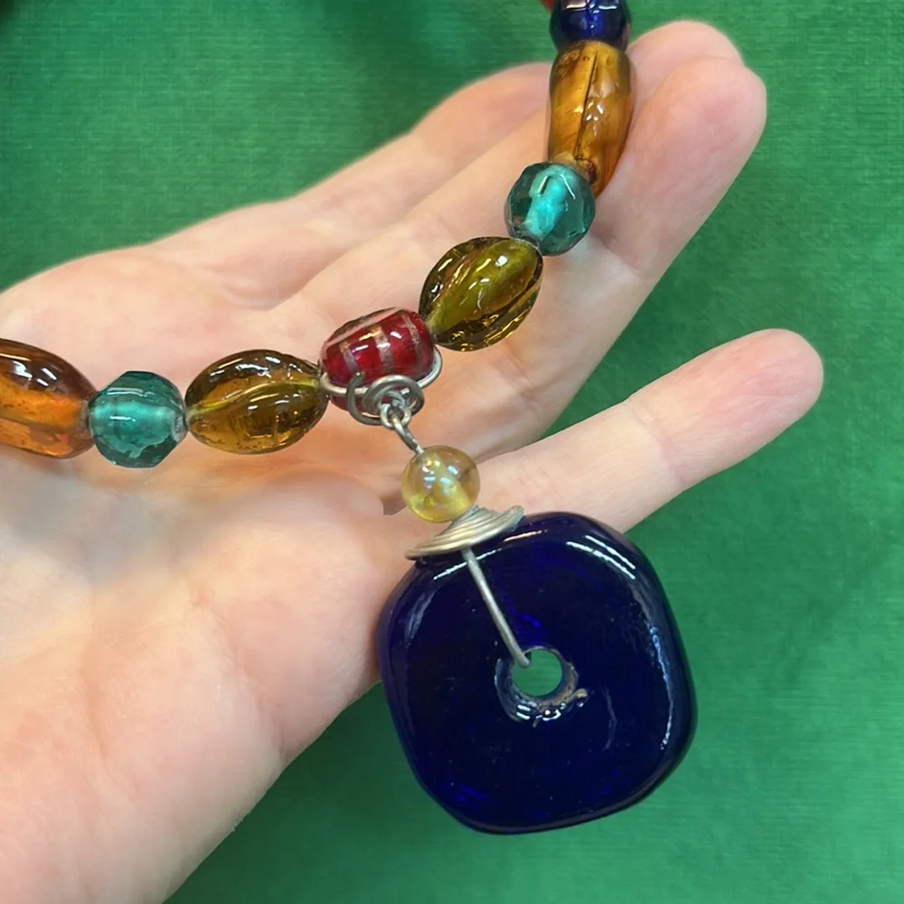 Adjustable Solid Glass Bead Wire Necklace